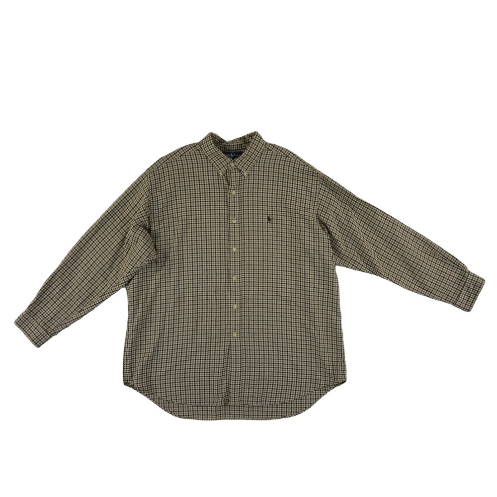 Ralph Lauren Brown Tan Plaid 100% Cotton Blake Shirt Men's Size XXL Button Down